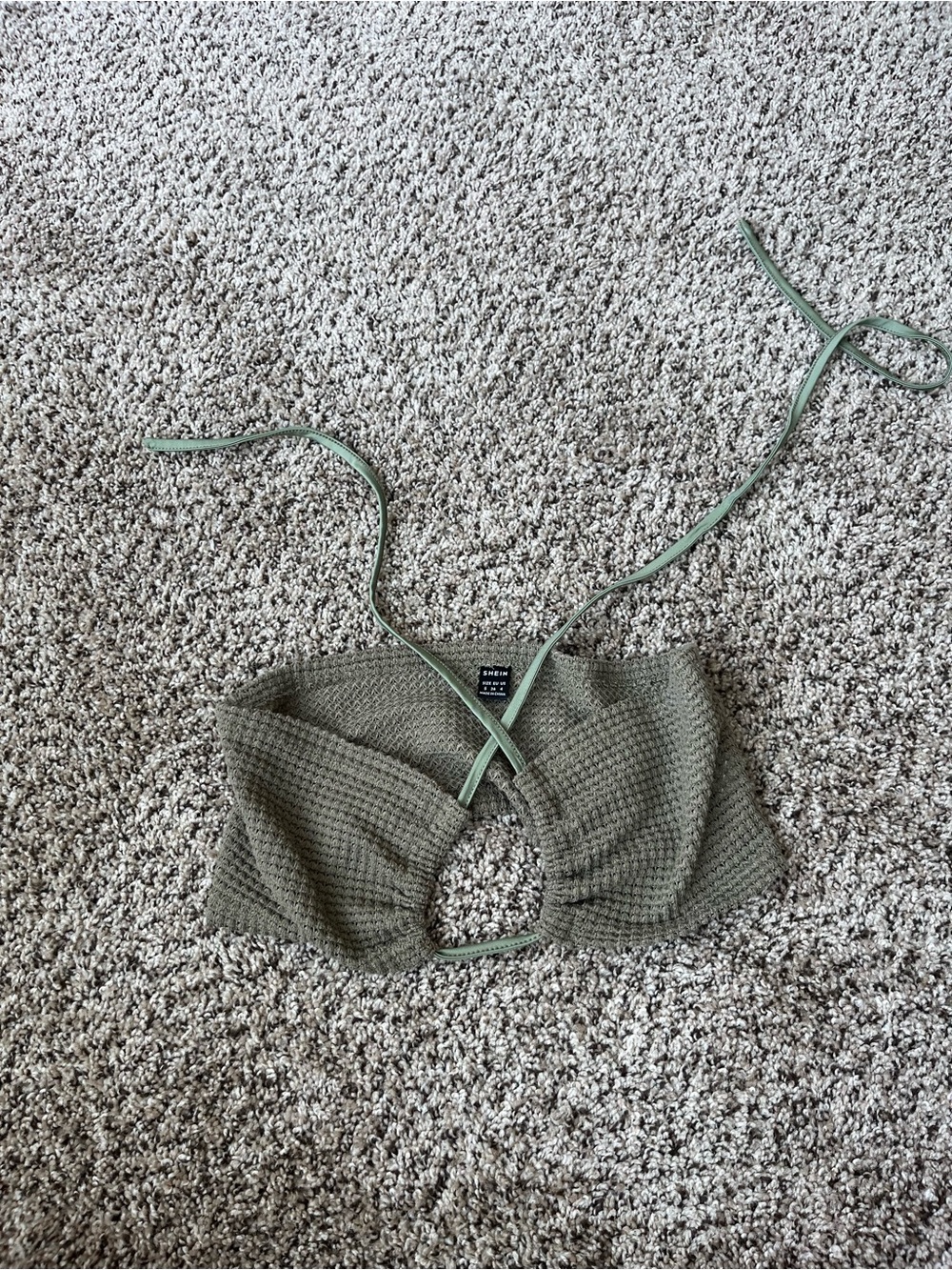 SHEIN Olive Green Knit Halter Crop Top with Crisscross Straps